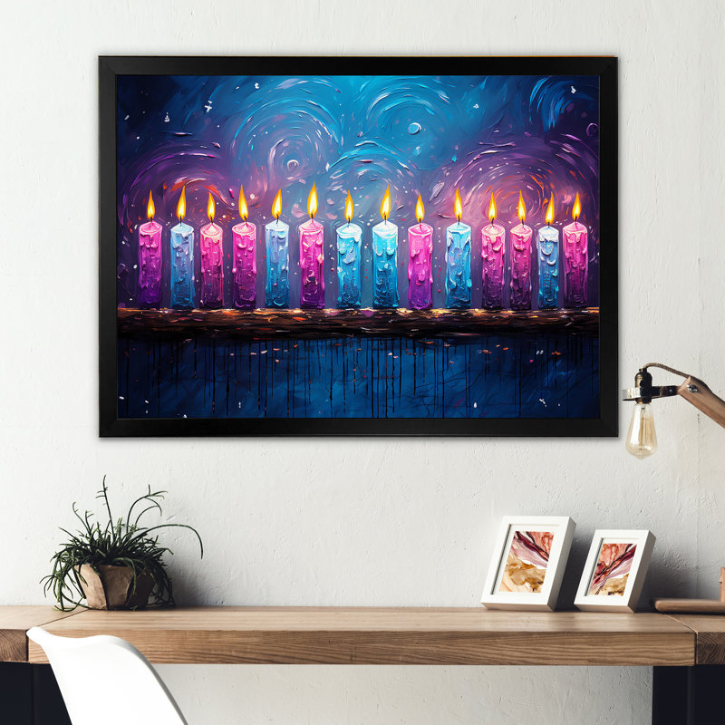 «Judaism Hanukkahs Hue I», reproduction sur toile, Cadre simple noir, H 34 po x l 44 po x P 1,5 po
