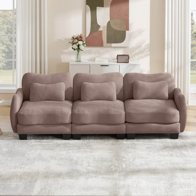 101" Chenille Upholstered Curve Design Sofa with 2 Throw Pillows
