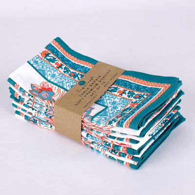Cloth Napkins, Set of 12 Cotton Linen Blend Printed Dinner Napkins Cloth Mitered