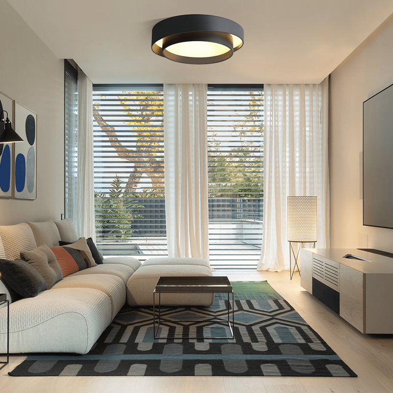 Cadisha 1-Light 40cm Minimalism Acrylic LED Flush Mount Ceiling Light, 3000K, Matte Black