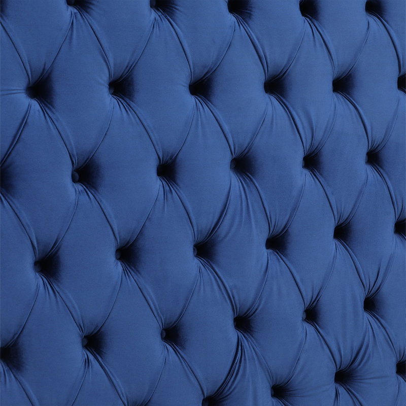 Lit plateforme tapissier Mikara, Bleu, Grand