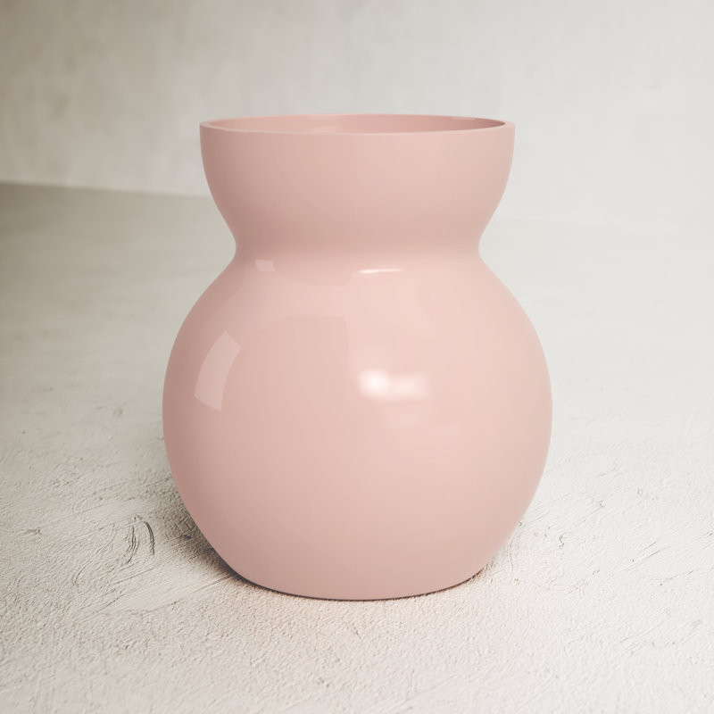 Handmade Glass Table Vase, 8" H x 6.75" W x 6.75" D, Light Pink