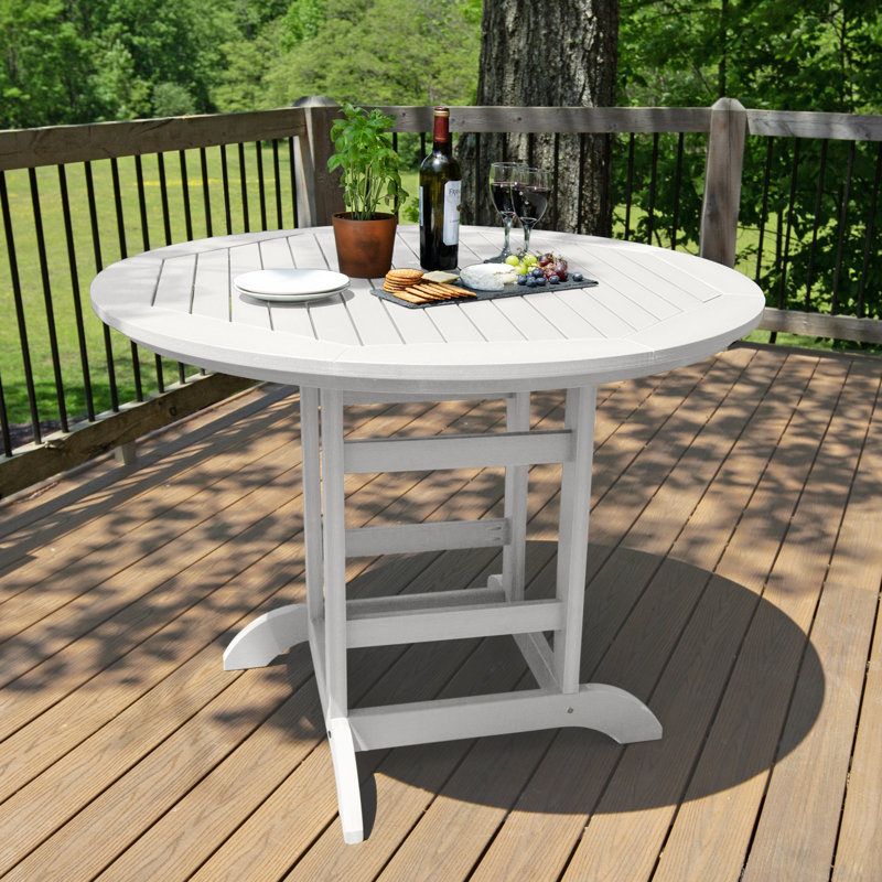 Tion Round Outdoor Dining Table with Umbrella Hole in Counter Height (36"), White, 36" H x 48" L x 48" W