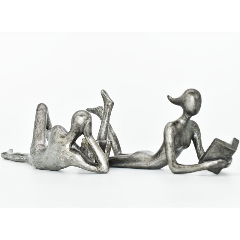 Adam & Friends Home Decor Man & Woman Leisure Readers Sculpture | 2-Piece, Pewter
