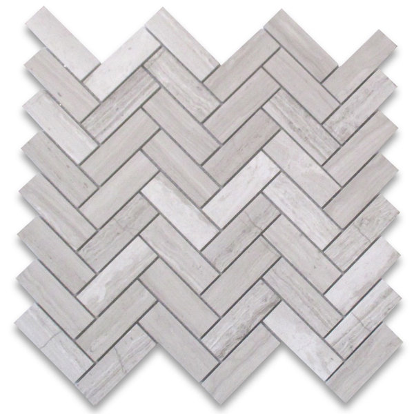 Athens Silver Cream Marble 1X3 Herringbone Mosaic Tile Polished