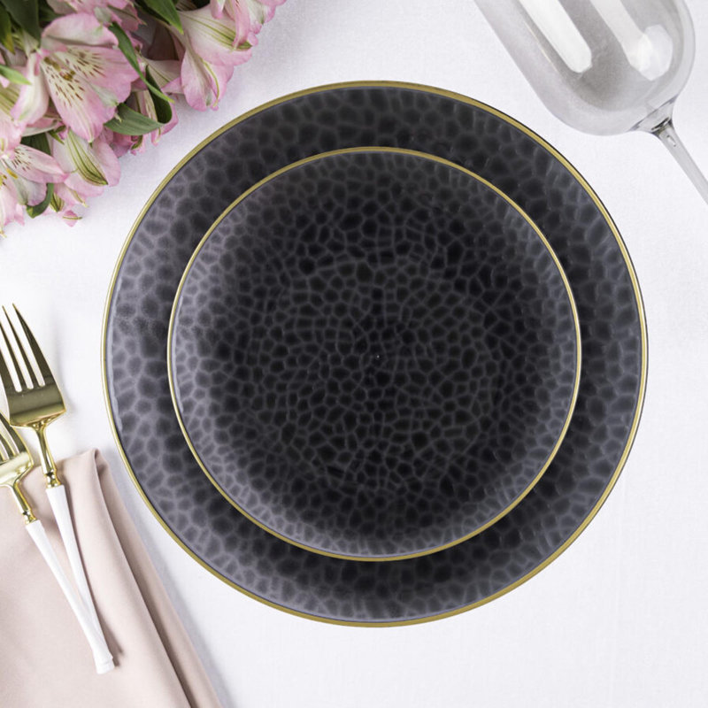 Assiettes rondes martelées noires 7 pouces Ecoqualité