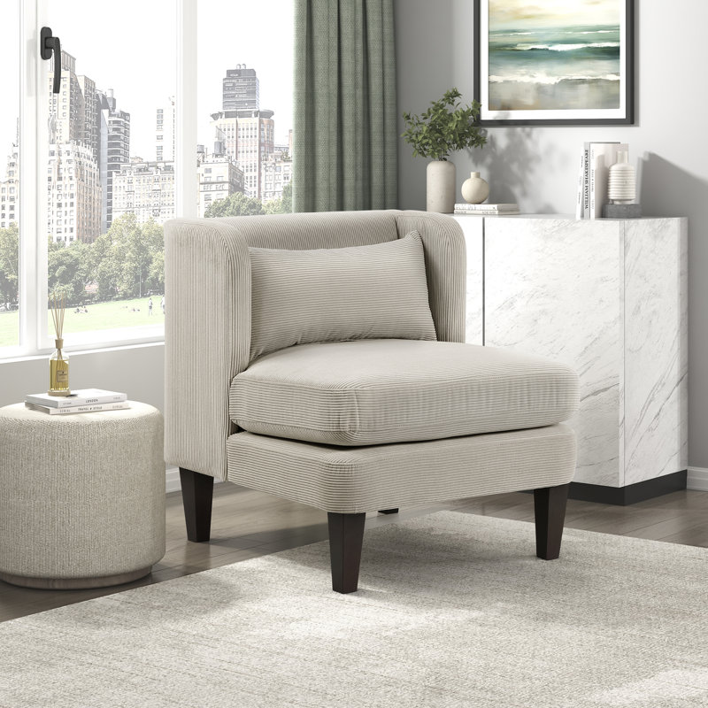 Chaise d'appoint moderne et contemporaine de 27,5 po Elodie avec revêtement en velours côtelé, coussin de siège réversible, ressorts ensachés en mousse haute densité