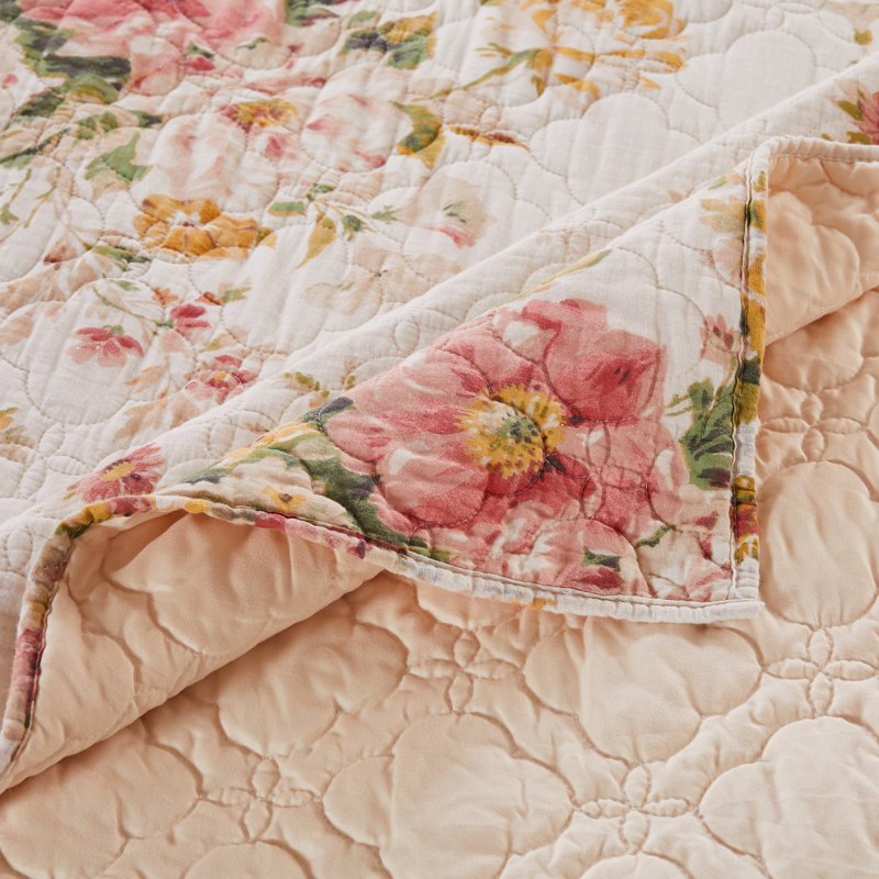 Jeté à motif floral unique en coton beige Buttercup