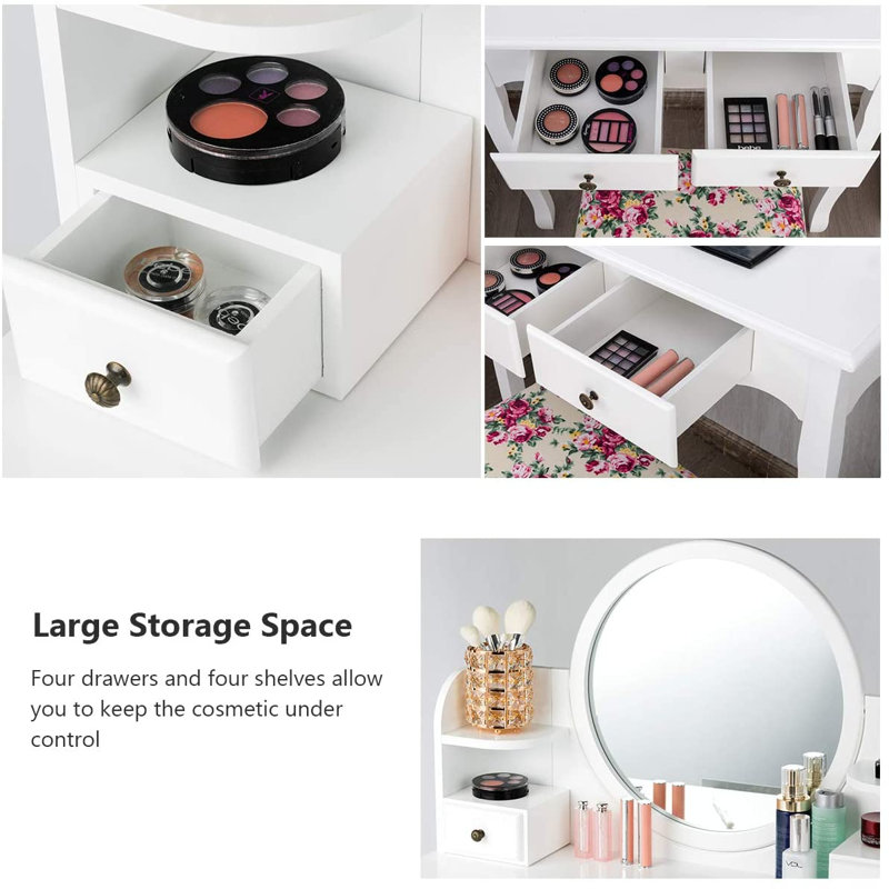 Cann Dressing Table with Mirror, White
