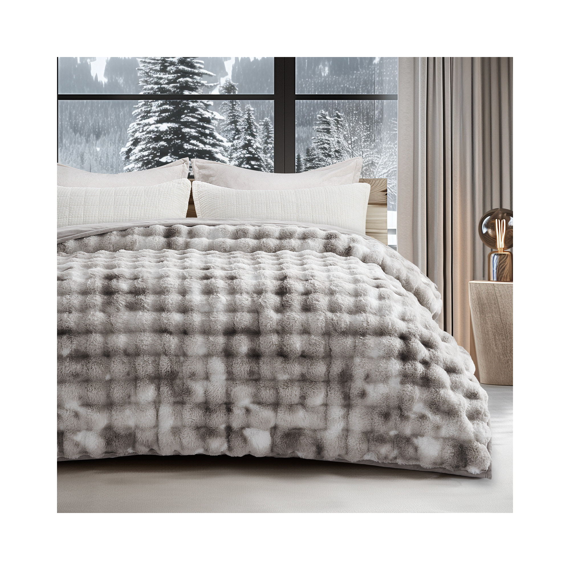 Ridgeline Faux Fur Throw Blanket, 90" L x 80" W, Light Gray