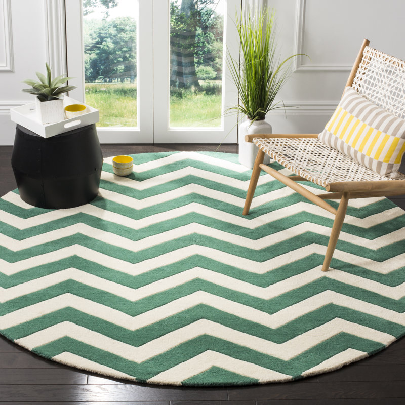 Teresita Hand-Tufted Wool Teal/Ivory Area Rug, Round 7'