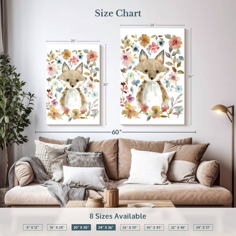 Brampt fleurs et amis renard, H 36 po x l 24 po