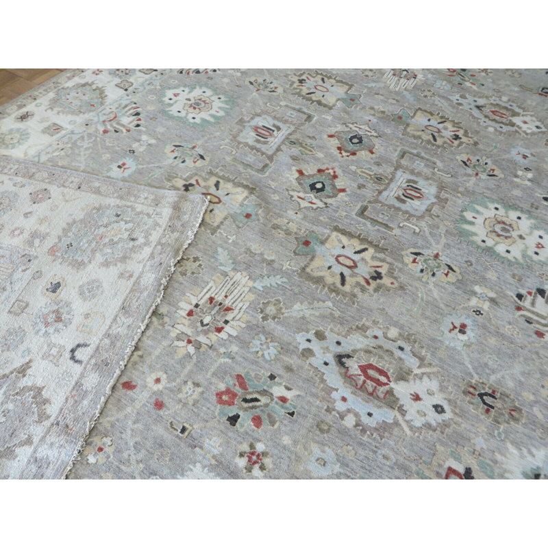Tapis décoratif en laine noué à la main gris/beige 9 pi 11 po x 13 pi 9 po one-of-a-kind Lennert