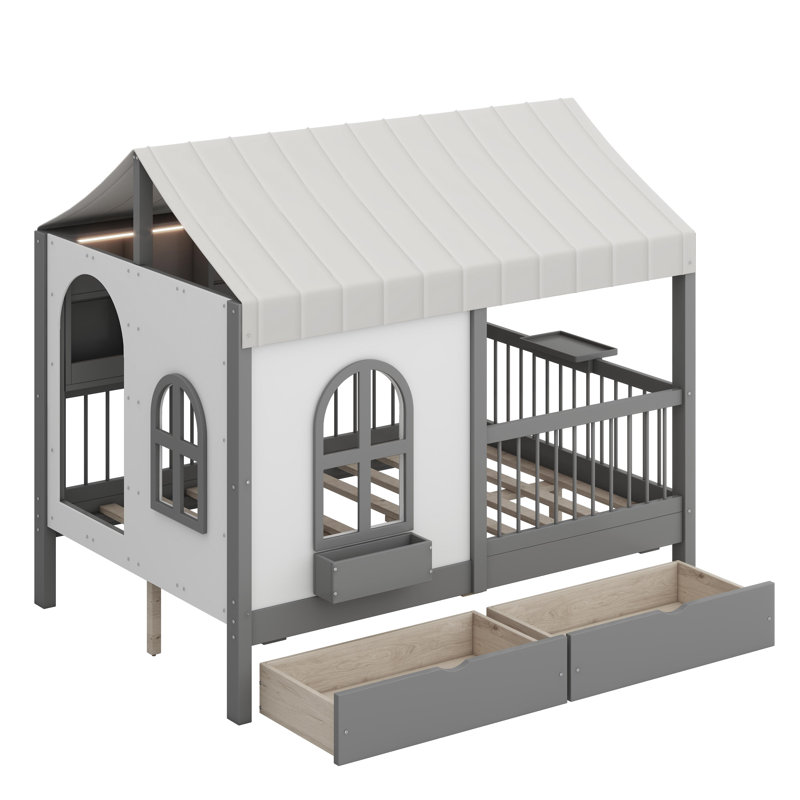 Lit maison avec grands tiroirs, Gris