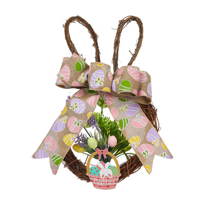 Kondieu Faux fleurs artificielles fleurs en soie artificielle Couronne de Pâques décorative de porte de maison décorative suspendue à la main