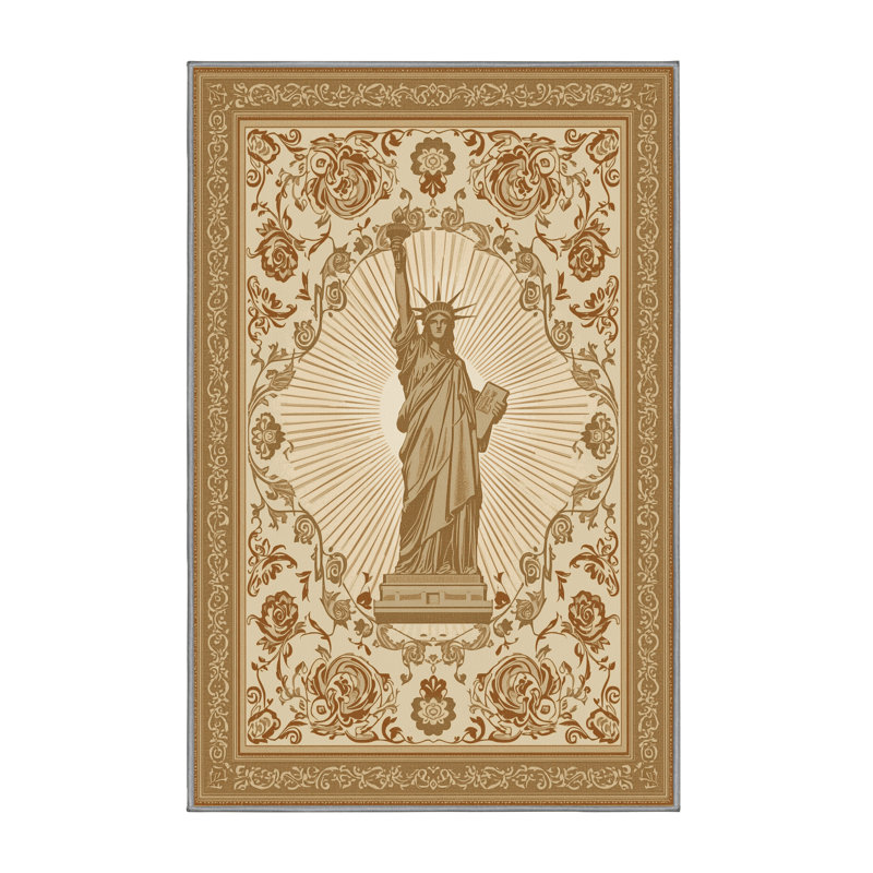 Soft Plush Collier Statue Of Liberty Classic Oriental Area Rug in Brown – Gray Binding, 2x4