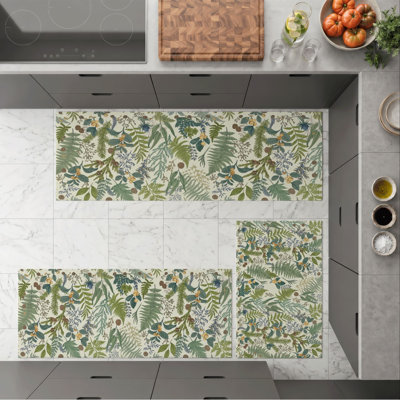 Botanical Green Non-Slip Washable Kitchen Mats