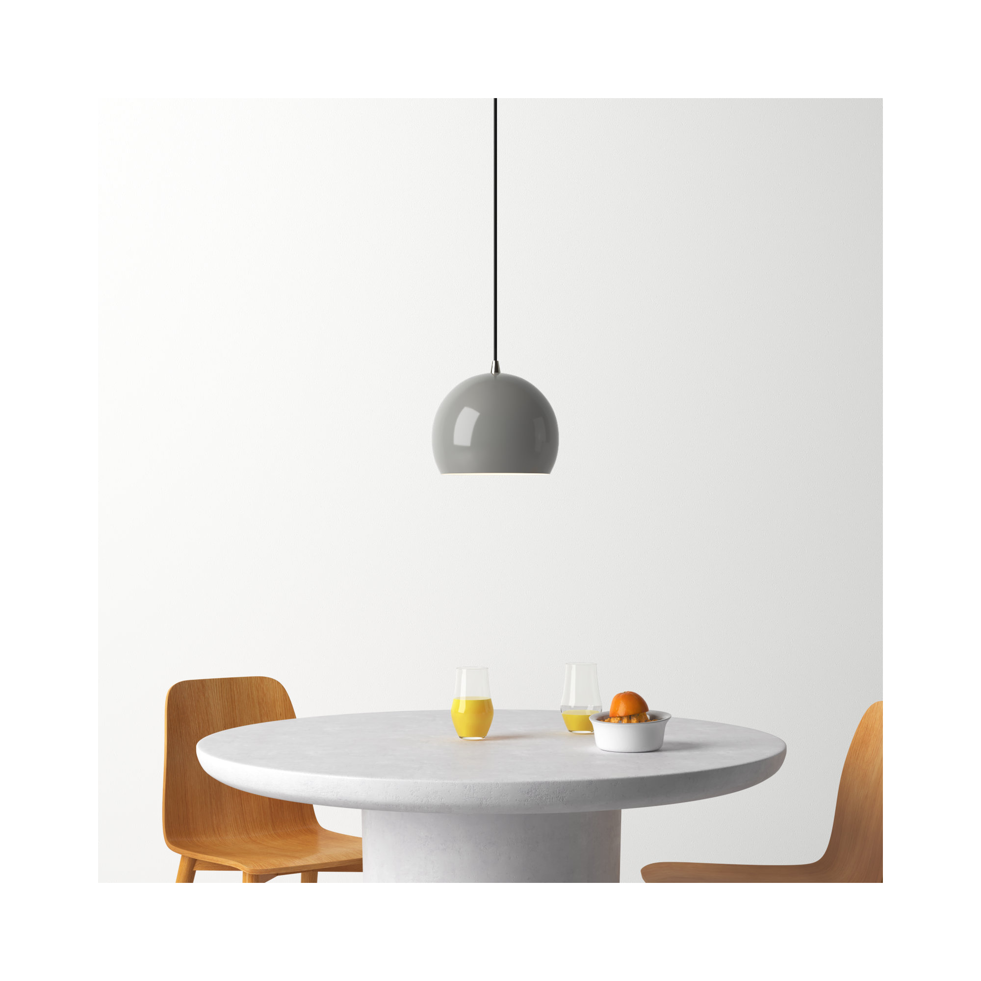 Schultz 10" W Metal 1-Light Single Globe Pendant , Shiny Light Gray