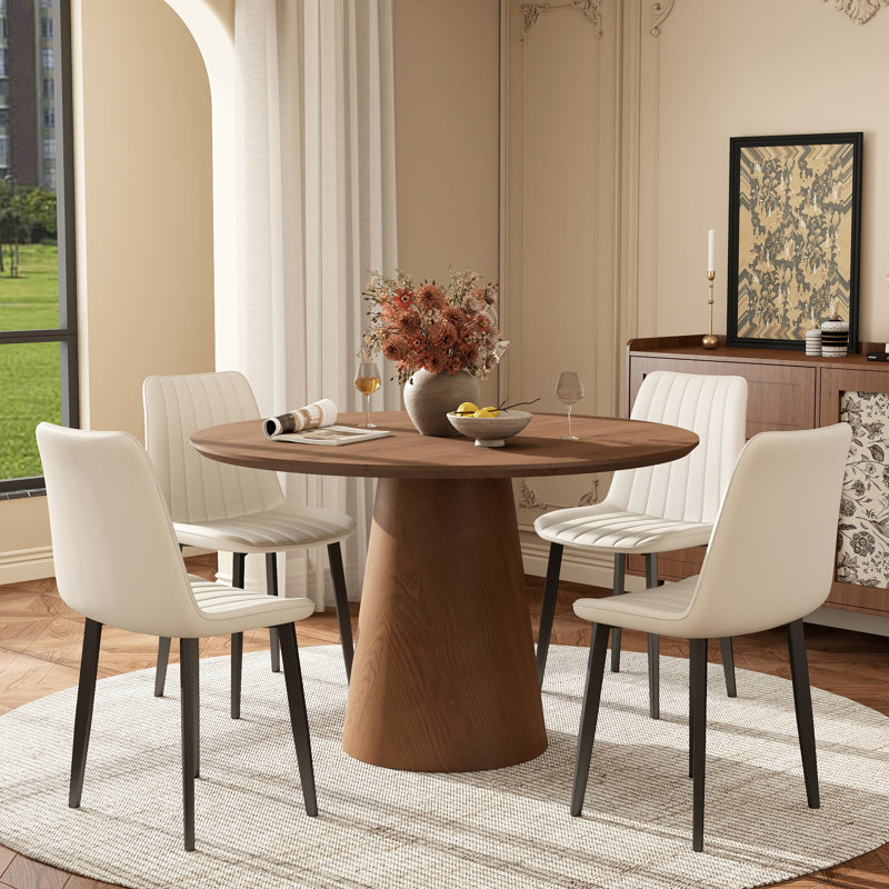 Round Dining Set with PU Leather Chairs