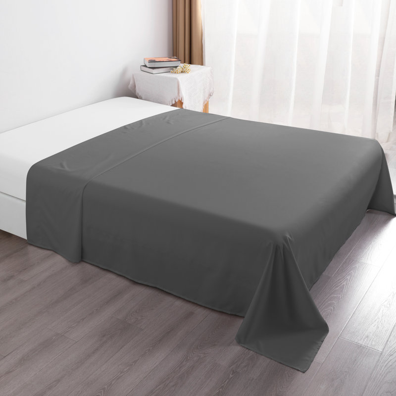 Drap plat en microfibre , Gris foncé, Drap plat de taille double