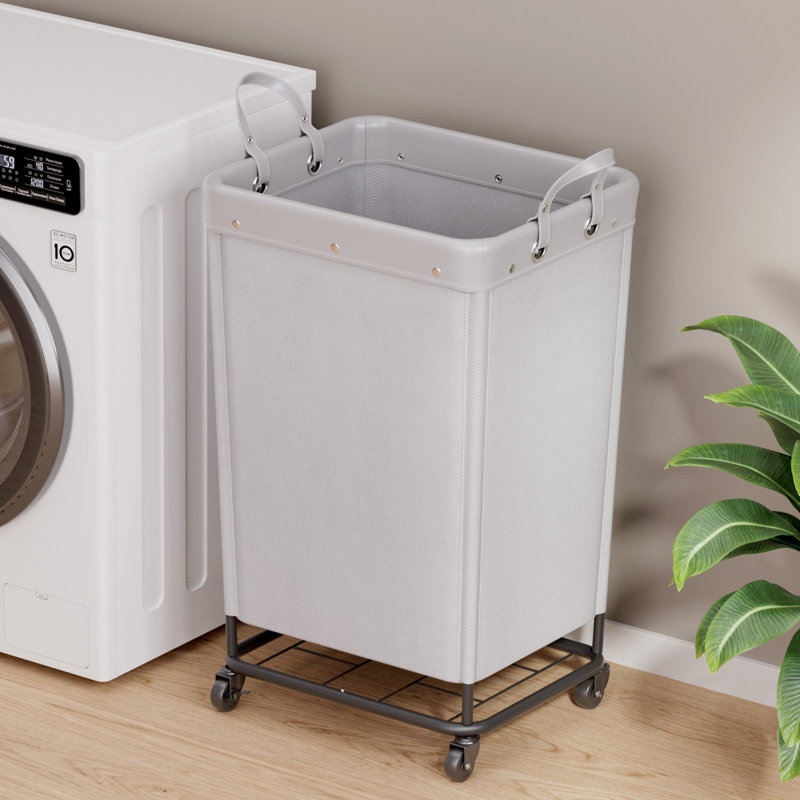 165l Laundry Basket With Wheels, Large Heavy Duty Commercial Rolling Laundry Hamper With Handles, Tall Steel Frame Laundry Cart For Laundry Room Bedroom Hotel Home Dorm