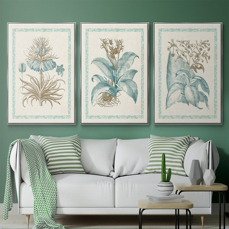Willow Blue Besler I, ensemble de 3 toiles encadrées, H 27 po x l 54 po, Argent