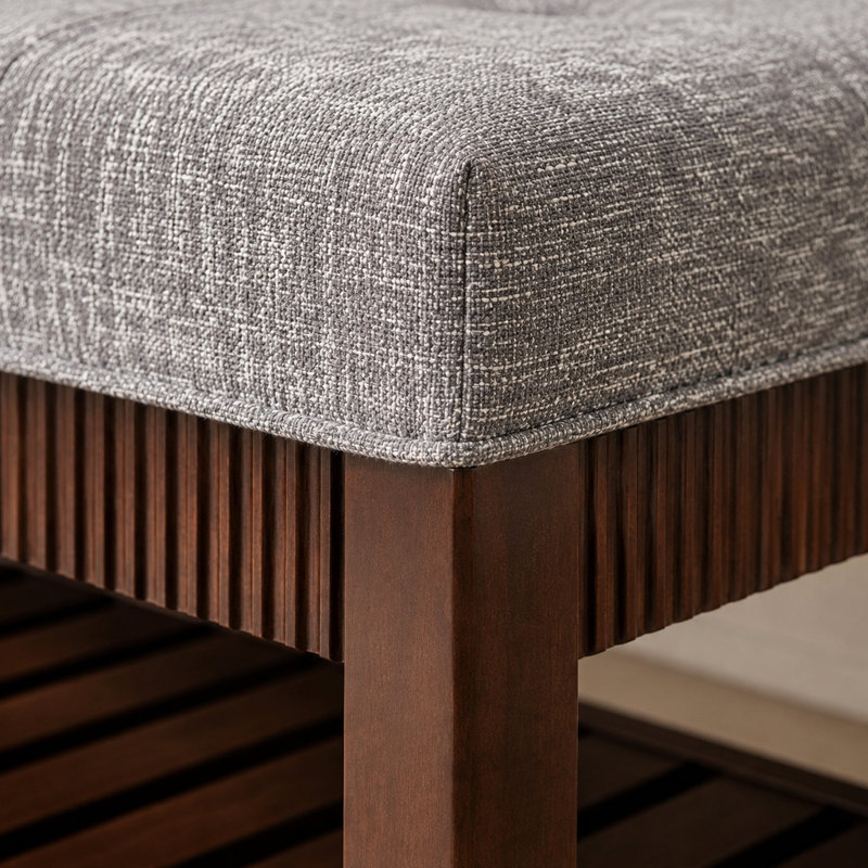 Banc d'entrée en bois d'hévéa massif avec coussin rembourré et étagère à chaussures intégrée, banc de rangement capitonné pour hall d'entrée, couloir ou salon
