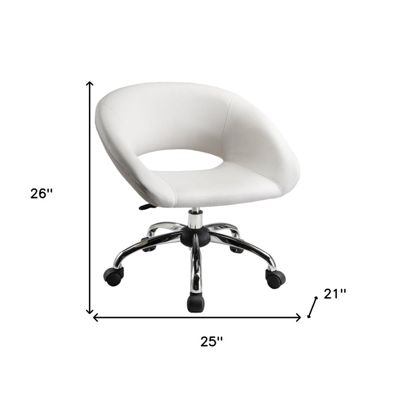 Chaise de bureau pivotante blanche et argentée en similicuir