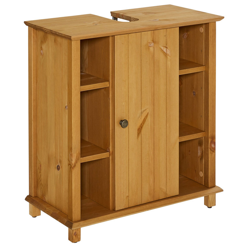 Raab Solid Wood Freestanding Bathroom Cabinet, Natural Brown