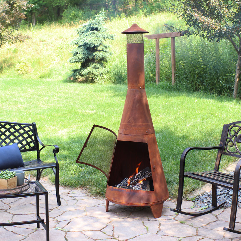 70'' H x 23.5'' W 70" Rust Patina Finish Steel Wood-Burning Chiminea with Spark Screen