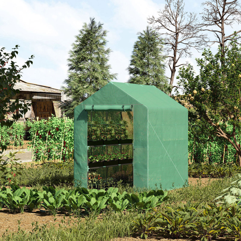 Outsunny Walk-In Greenhouse For Flowers, Vegetables, 76.25''H x 84.25''W x 56.25''D, Green
