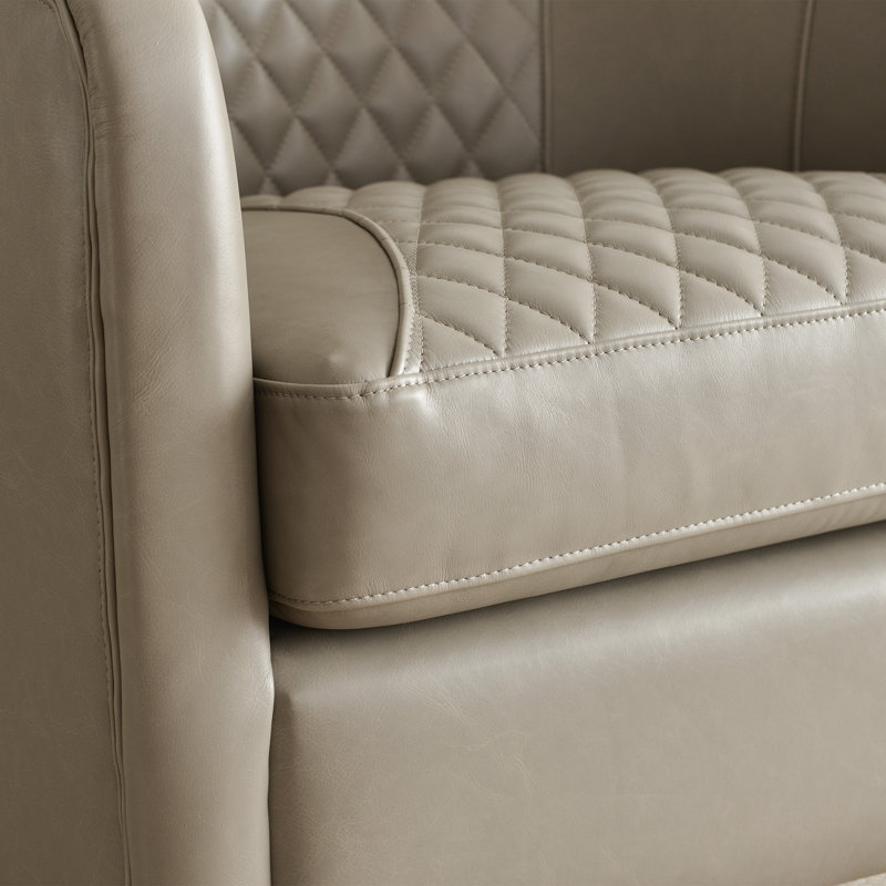 29.1'' W Top-Grain Genuine Leather Upholstered Barrel Chair, Gray