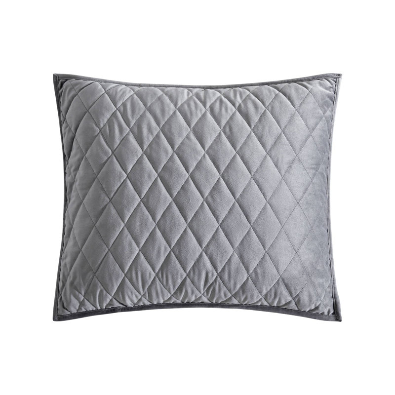 Diamond Velvet 3 Piece Quilt Set, King Quilt + 2 King Shams, Charcoal Grey