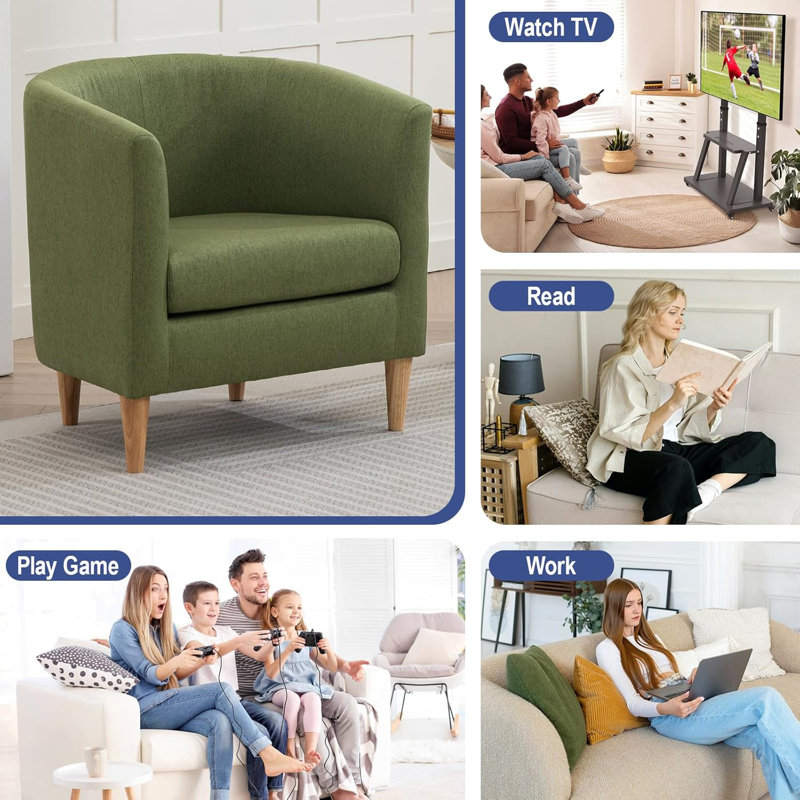Meleri Barrel Accent Chairs with Wood Leg, 26.7 Wide Modern Comfy Living Room Chairs with Armrest Small Reading Chair with Cozy Soft Padded for Bedroom Reception Room