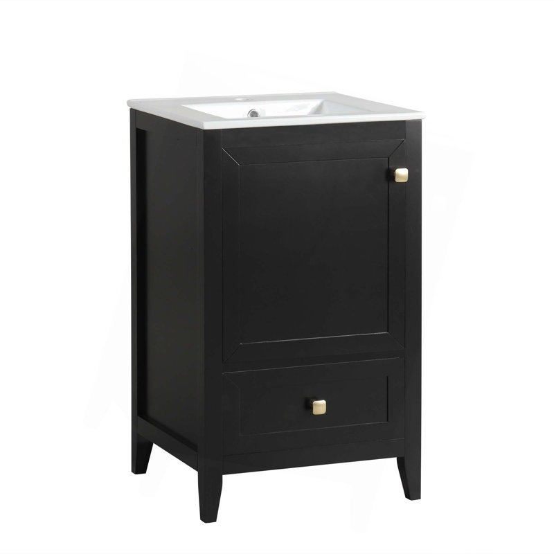 Meuble-lavabo de 20 po avec lavabo, armoire de salle de bain avec porte à fermeture douce, support de rangement et tiroir