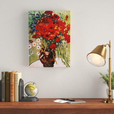  Wrapped Canvas Wall Art - Vincent van Gogh 'Daisies and Poppies' Wall Art for Living Room, Bedroom, or Office Décor - 36x48