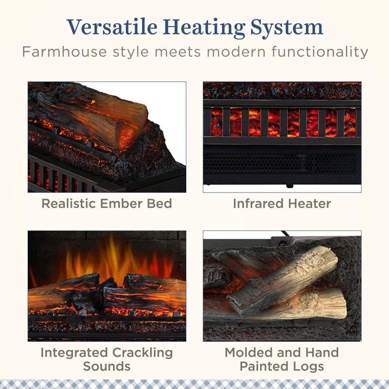 Country Living Infrared Electric Log Set Heater - Faux Logs Insert with Flickering Flames