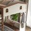 Lit superposé double en bois massif avec tiroirs, tablettes et crochets, sans sommier, beige et naturel