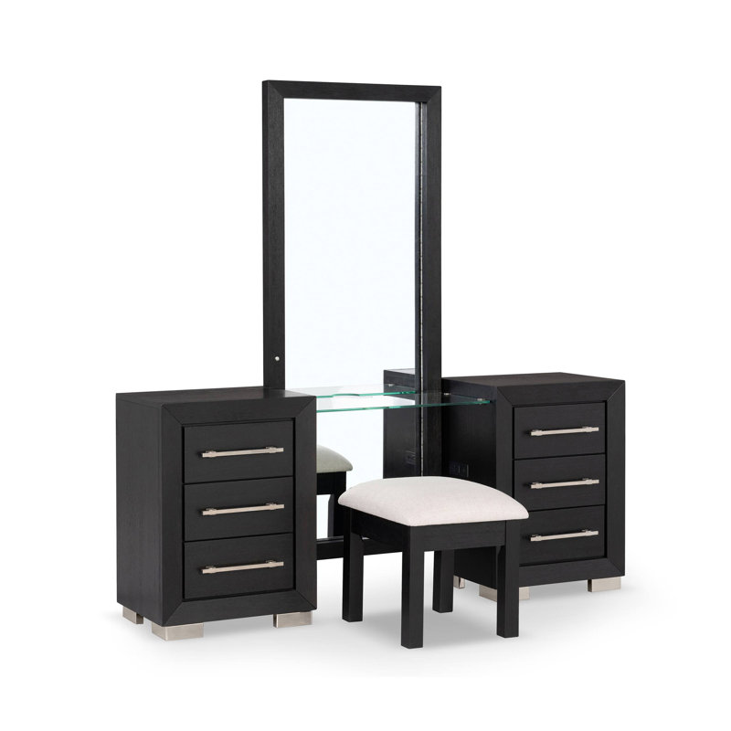 69" W Contemporary Vanity Set W/ Stool, Black