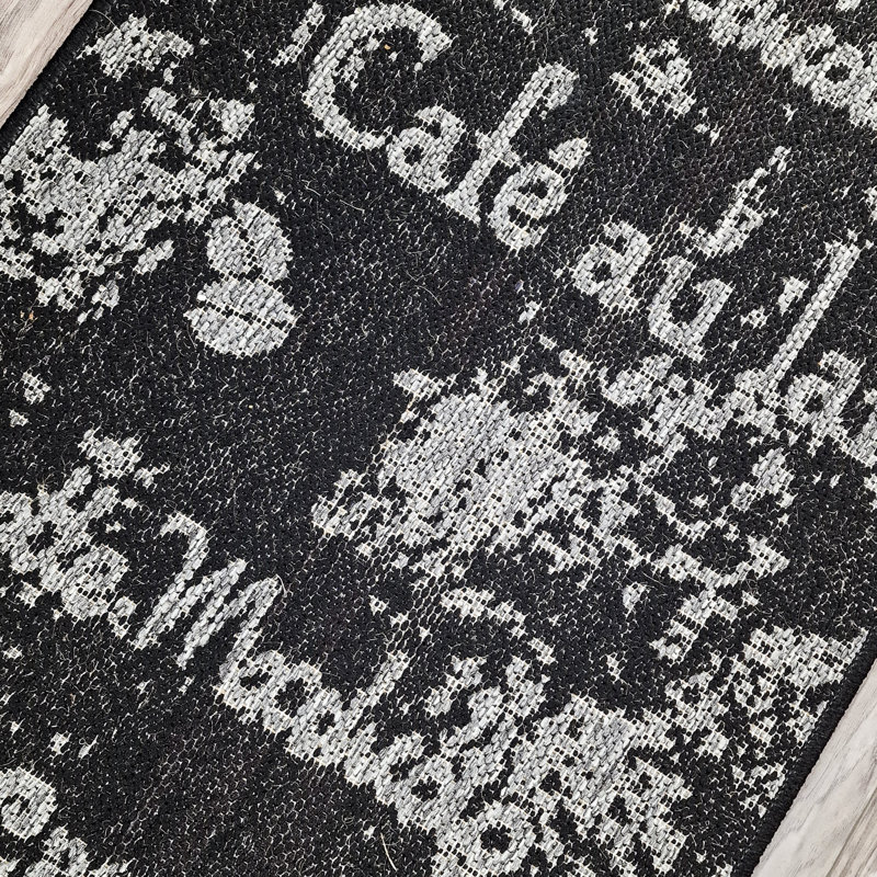 Non Slip Coffee Rug Flat Weave Kitchen Living Room Carpet, Black, Rectangle 120 x 160 cm