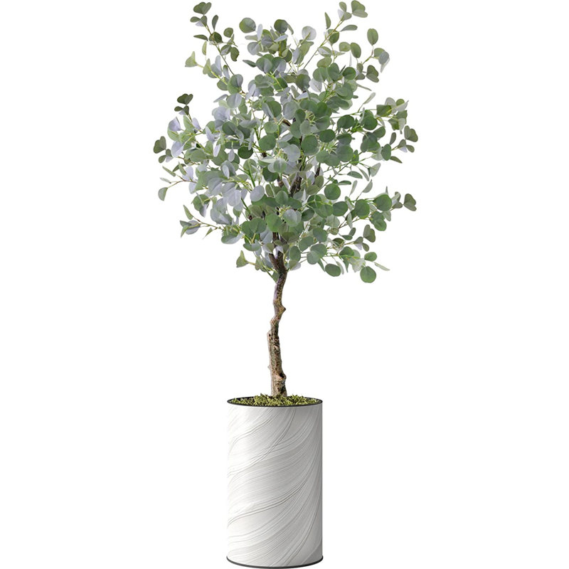 Arbre artificiel dans un pot de fleurs moderne, faux arbre en soie d'eucalyptus (décoration en pot et arbre)