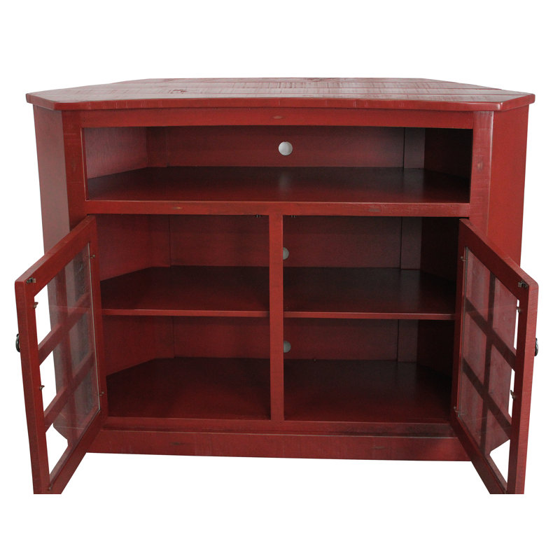 Roisin Unfinished Corner TV Stand for TVs up to 65", Rustic Red