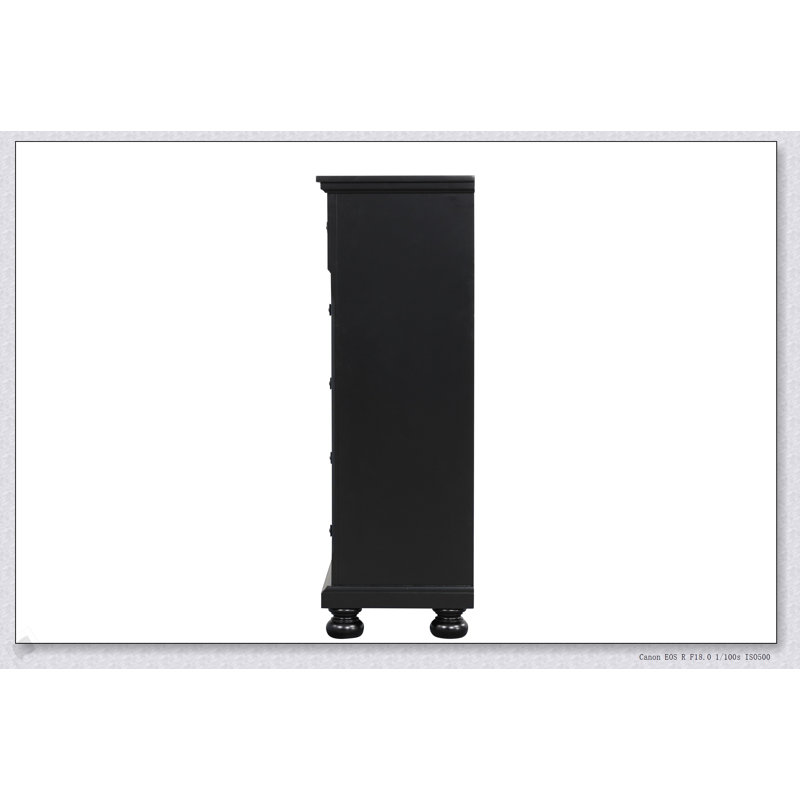 Commode noire élégante et fonctionnelle avec tiroirs pleine extension et plateau doublé de feutre, parfait pour les solutions de rangement modernes.