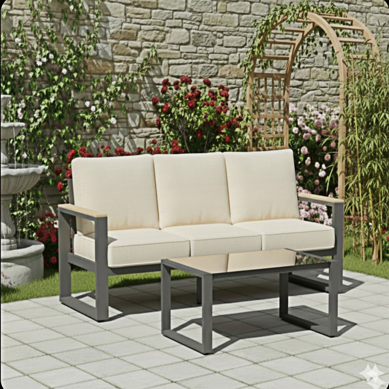2-Piece Outdoor Sofa Couch Set, Beige