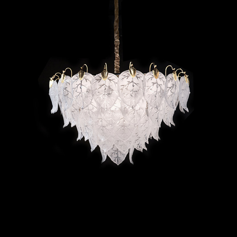 White Frosted Glass Leaf 21-Light Chandelier
