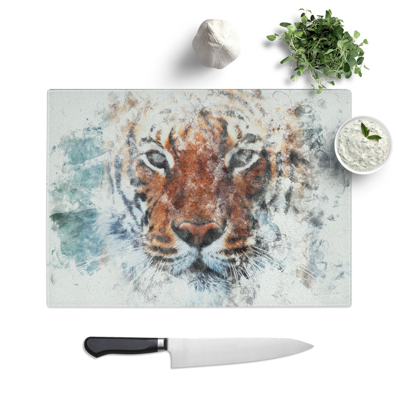 Tempered Glass Tiger Watercolour Chopping Board, 20 cm x 28.5 cm