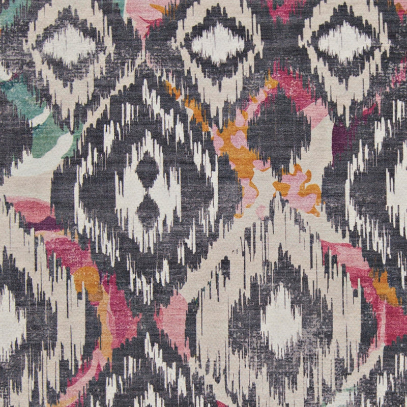 Kivett Ikat Ivory and Charcoal Indoor Outdoor Machine Washable Rug, Rectangle 7' x 9'