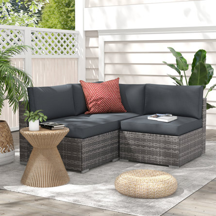 Bryonny Wicker 3 - Person Modular Patio Conversation Sets with Cushions