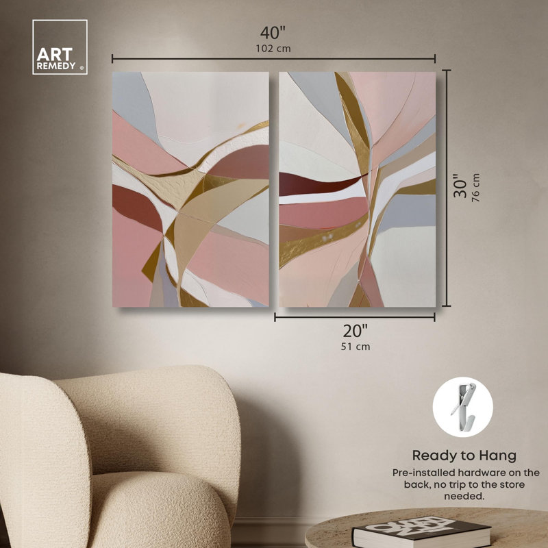 Gold Split Duo Canvas Print Abstract Boho Art Set by Art Remedy, Black Frame, 10 x 15, H 30 po x l 20 po