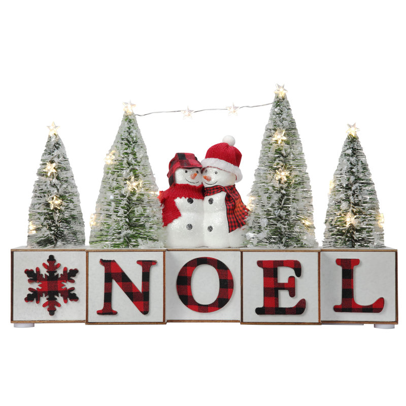 Rustic Winter Noel Wood Blocks with LED Lights